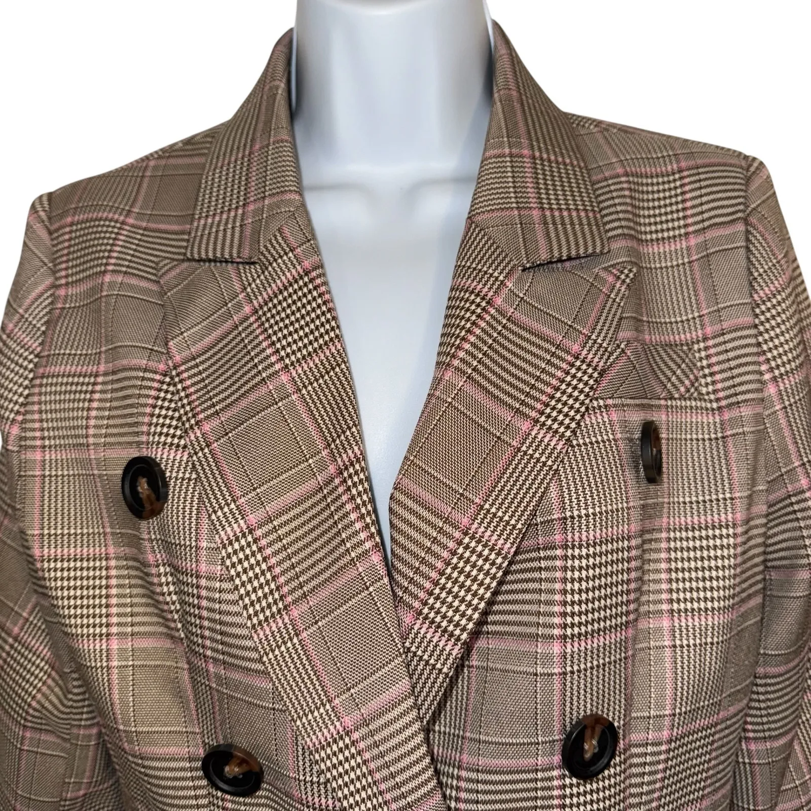 BELLE & BLOOM Too Cool For Work Double Breasted‎ Lined Brown Pink BlazerS EUC - Image 3