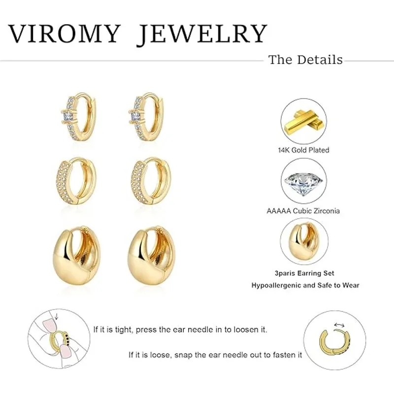 VIROMY 14K Gold Plated Lightweight Hoop Earrings Set for Women Trendy - Image 4