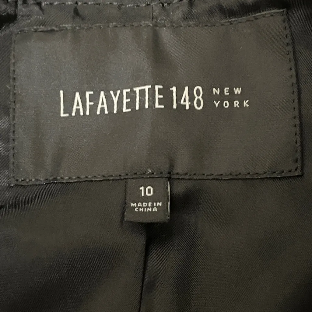 Lafayette 148 New York Black Metallic Ruffle Embellished Leather Jacket size 10 - Image 5