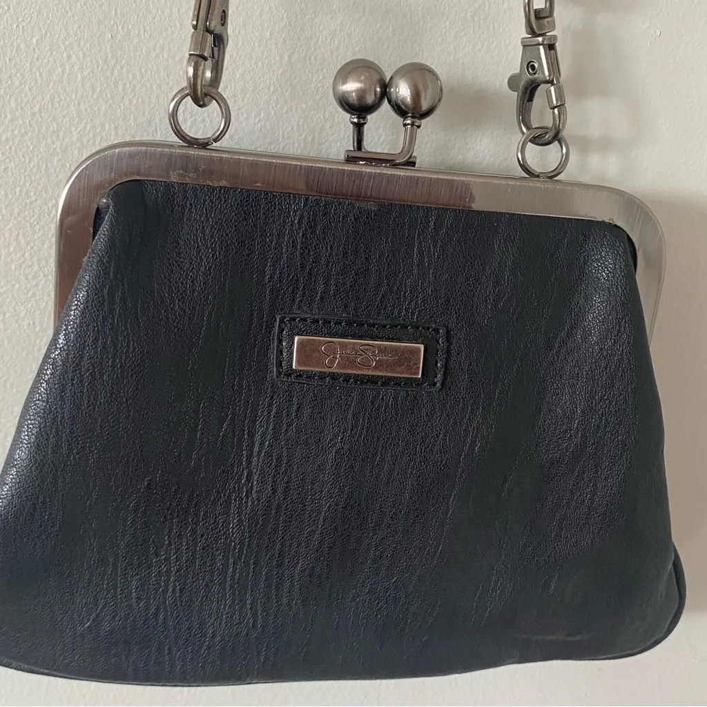 Jessica Simpson Black Crossbody Purse Shoulder Bag Leather Chain Strap - Image 8