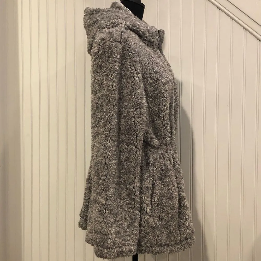 SANTA FE APPAREL Women’s Grey Full Zip 3/4 Length Hooded Sherpa Teddy Jacket XXL Gray - Image 3