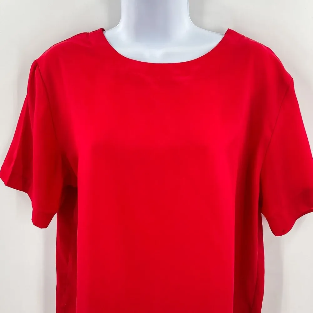 Vintage 80's Silky Short Sleeve Sara Stephen Relaxed Fit Blouse Top Red Shirt Sm - Image 3