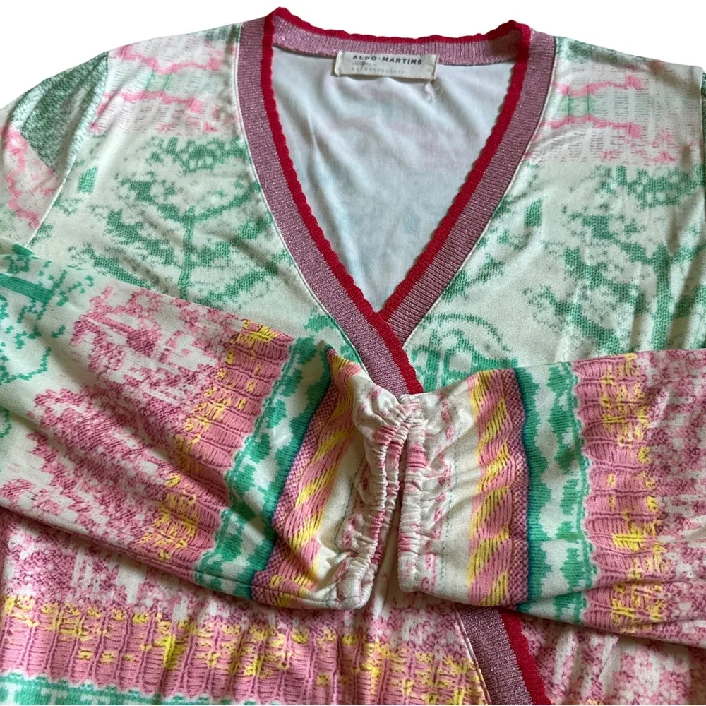 Aldo Martins Anthropologie Sz S Long Sleeve Andalia Surplice Knit Pink Green - Image 5