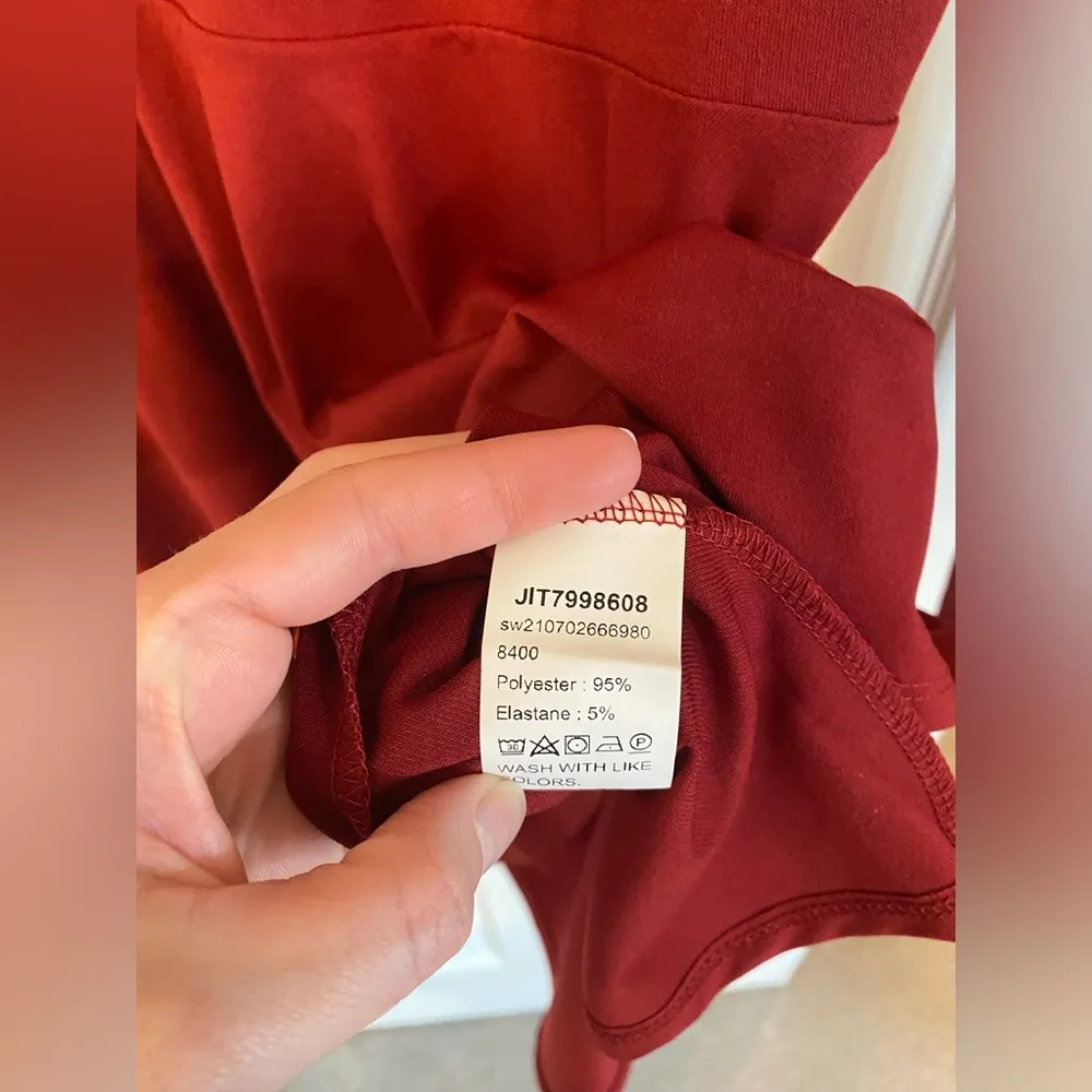 SHEIN | Sheer Long Sleeved Maroon Dress, Size S - Image 3