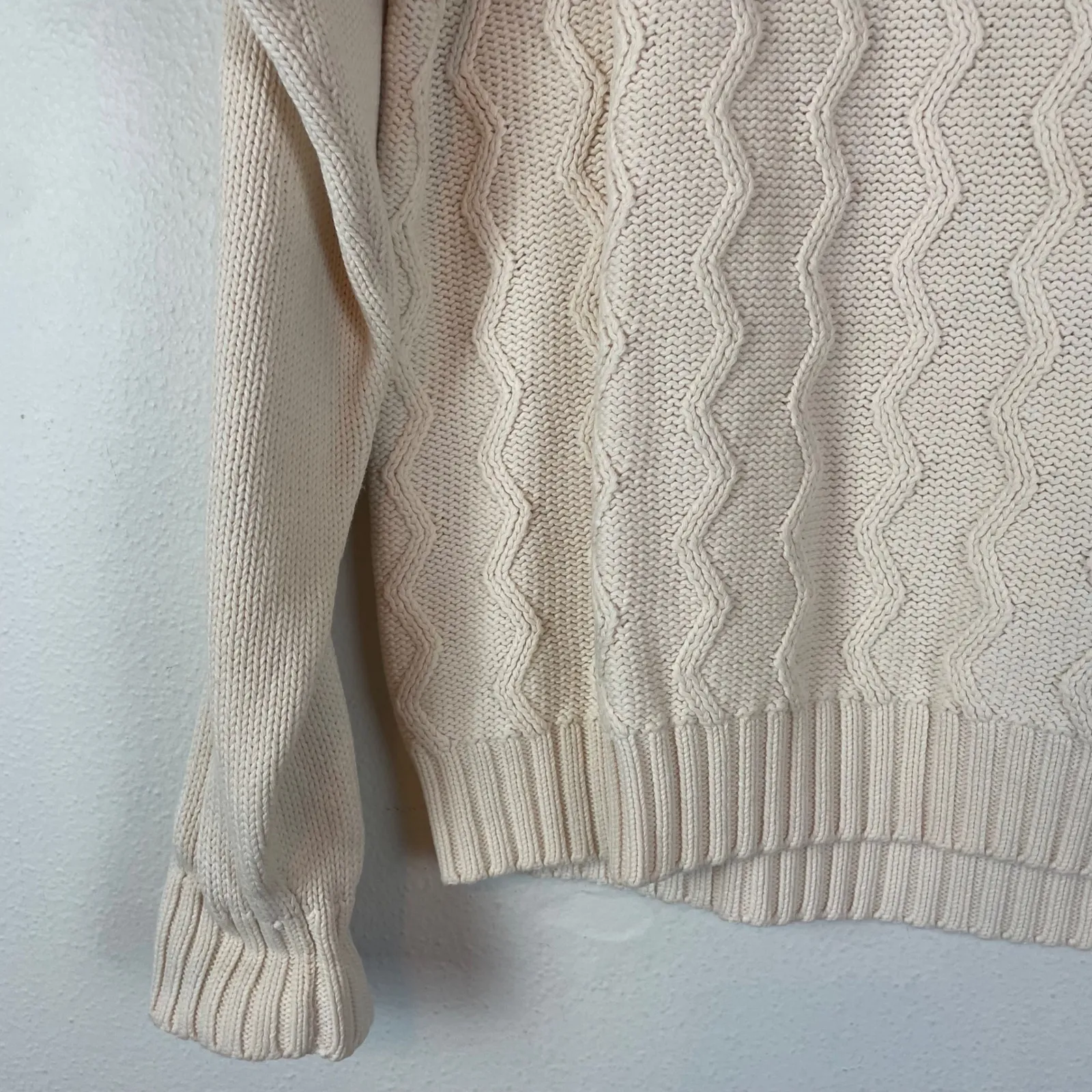 Vintage Wainscott Cream Cable Knit Mock Neck Cotton Sweater Size S Gilmore Girls - Image 4