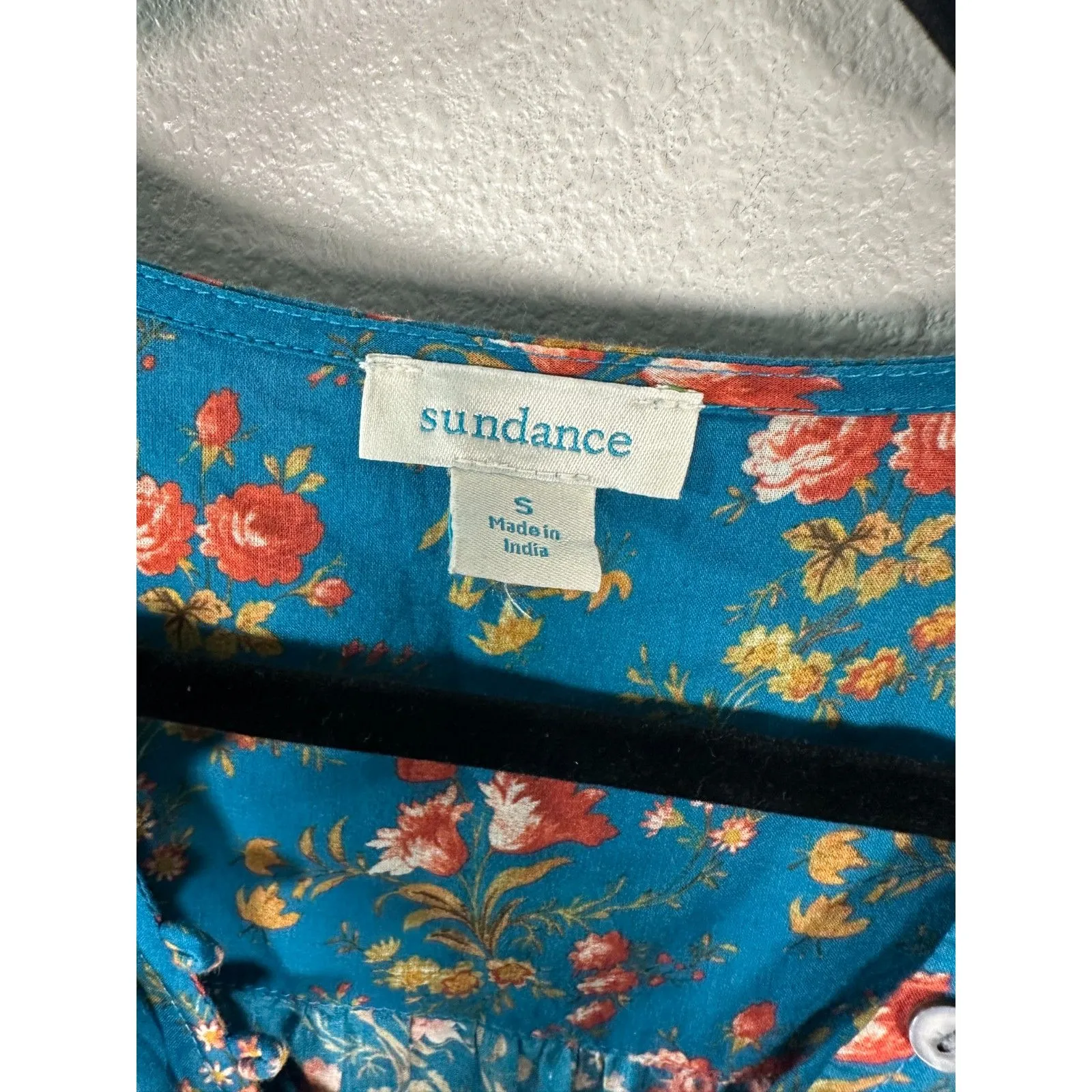 Sundance Blue Floral Button Long Sleeve Boho Bohemian Cottage Blouse Size Small - Image 3