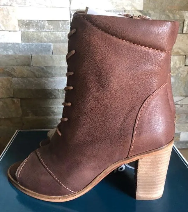 Brown Leather Peep Toe Booties  - Image 4