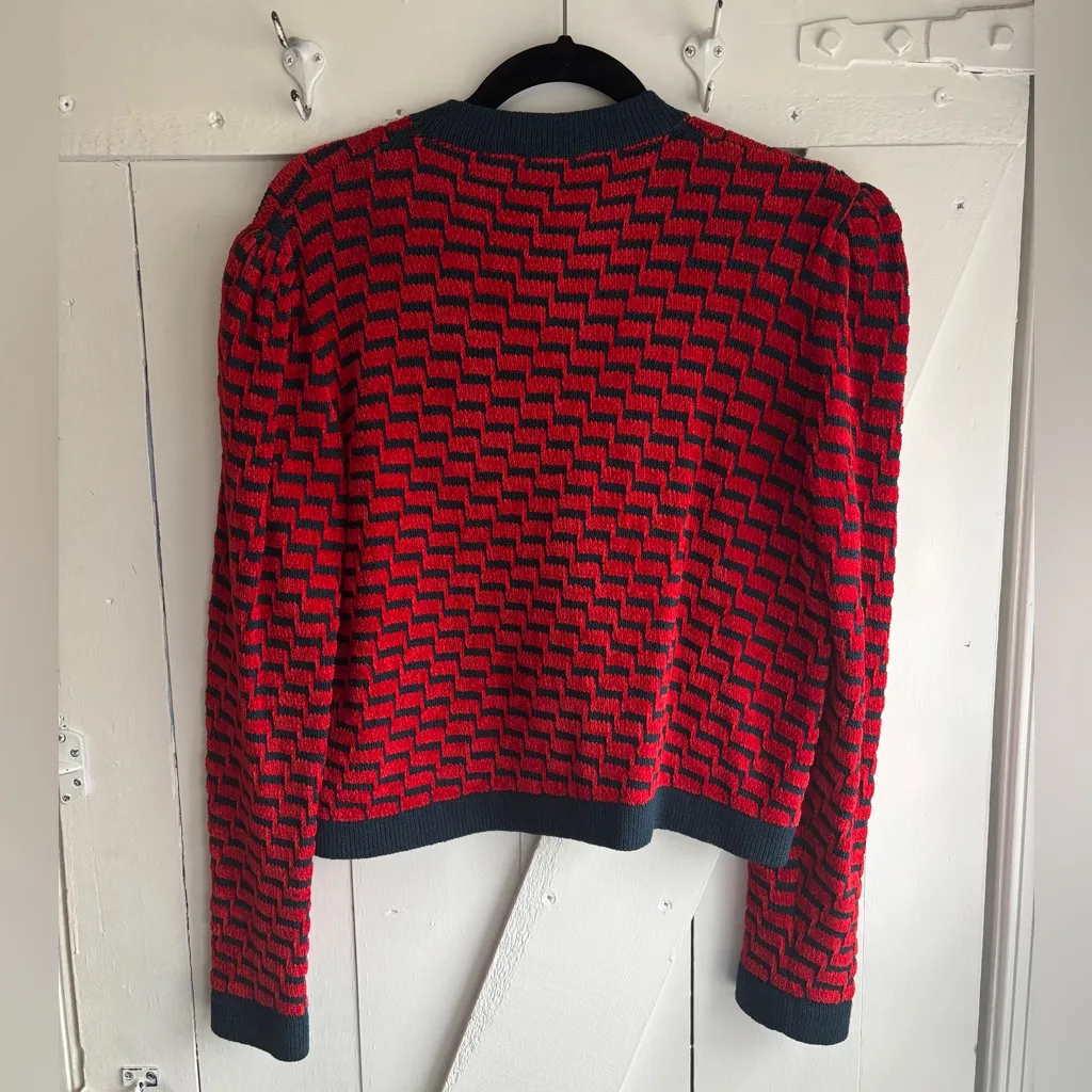 St. John for Saks Fifth Avenue Red & Navy Cardigan Sweater Jacket USA Made Sz 10 - Image 3