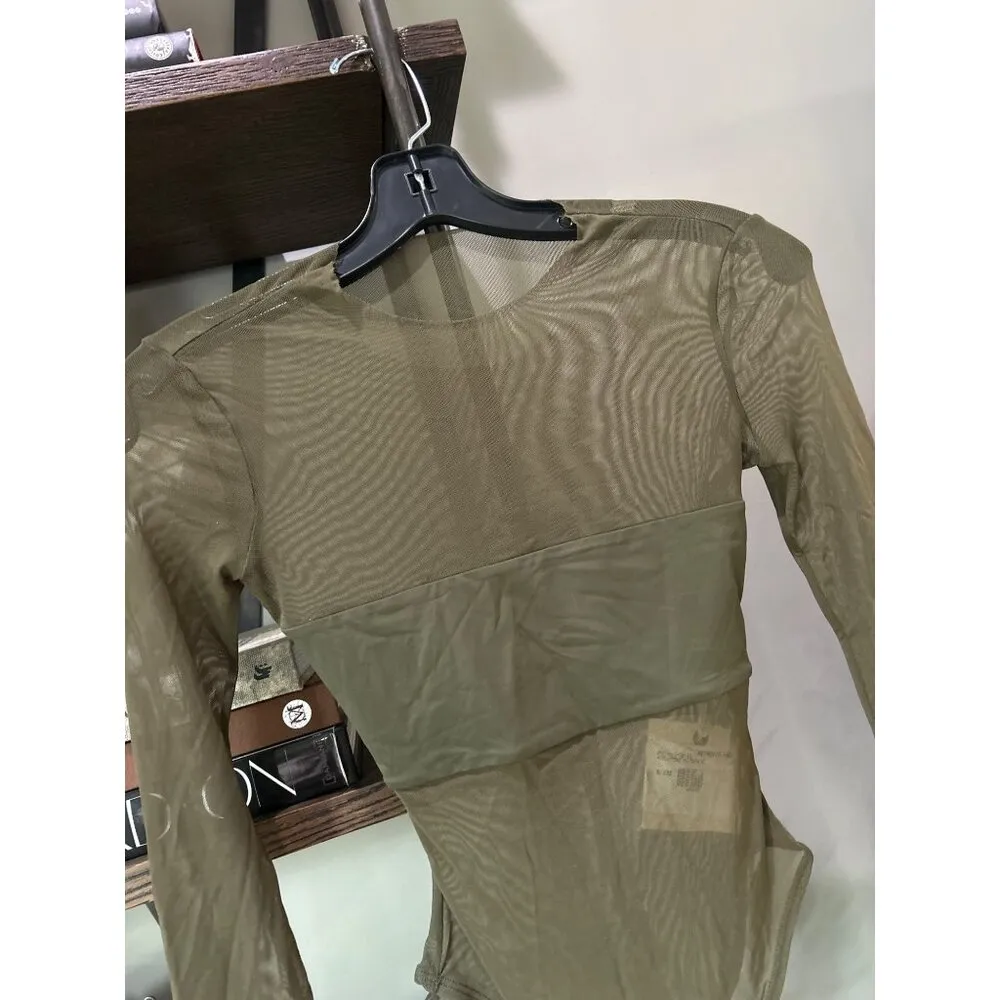 SER.O.YA Rizzo Sheer Panel Long Sleeve Bodysuit Fort Greene Womens Size XXS Green - Image 7