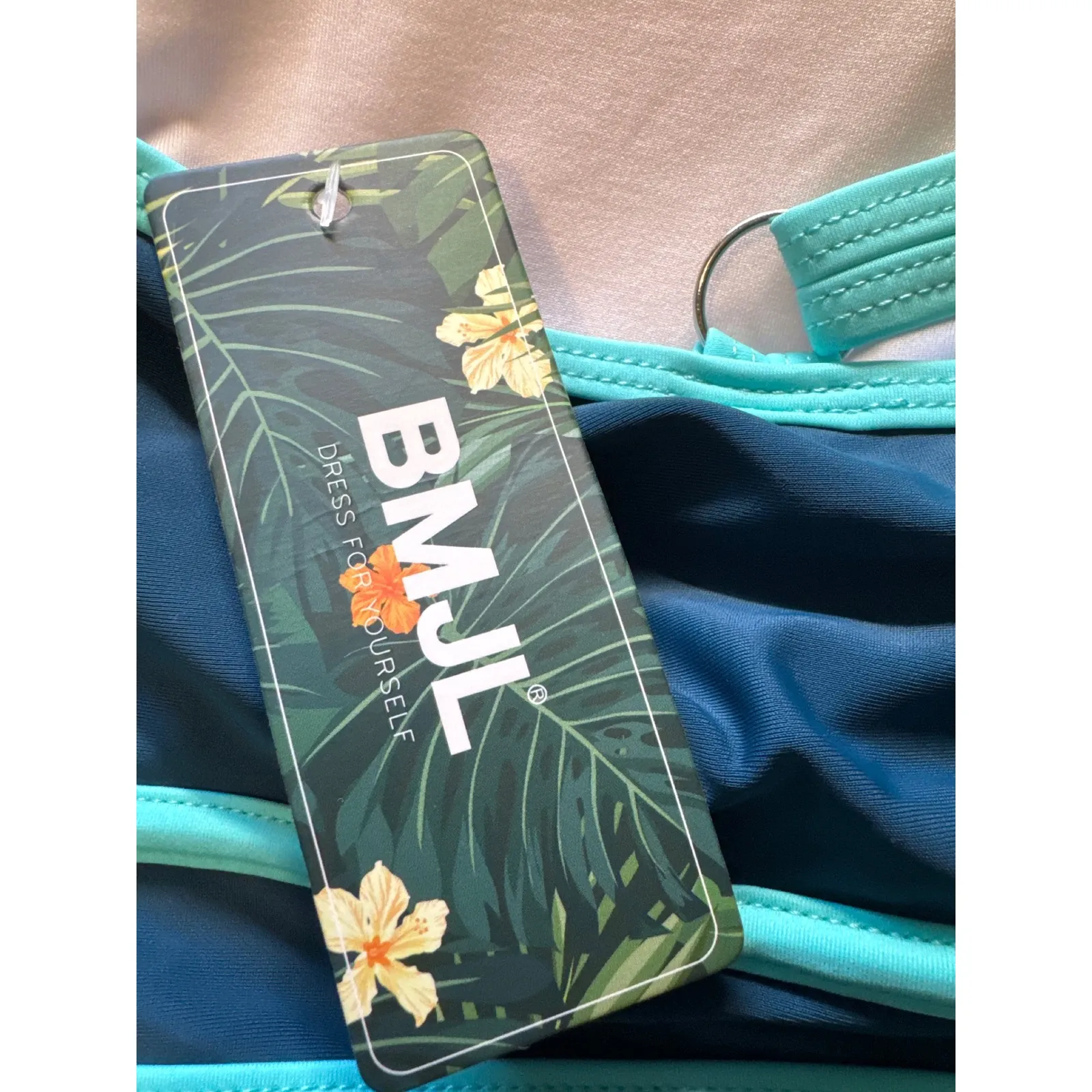 BMJL High Waist Cutout‎ Teal Trim Swimsuit Women's L New with Tags Blue Size L - Image 3