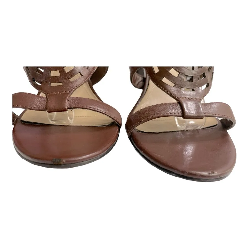 Tahari Kendra Brown Strappy Sandals Size 10M Leather open toe 3.5 heel - Image 6