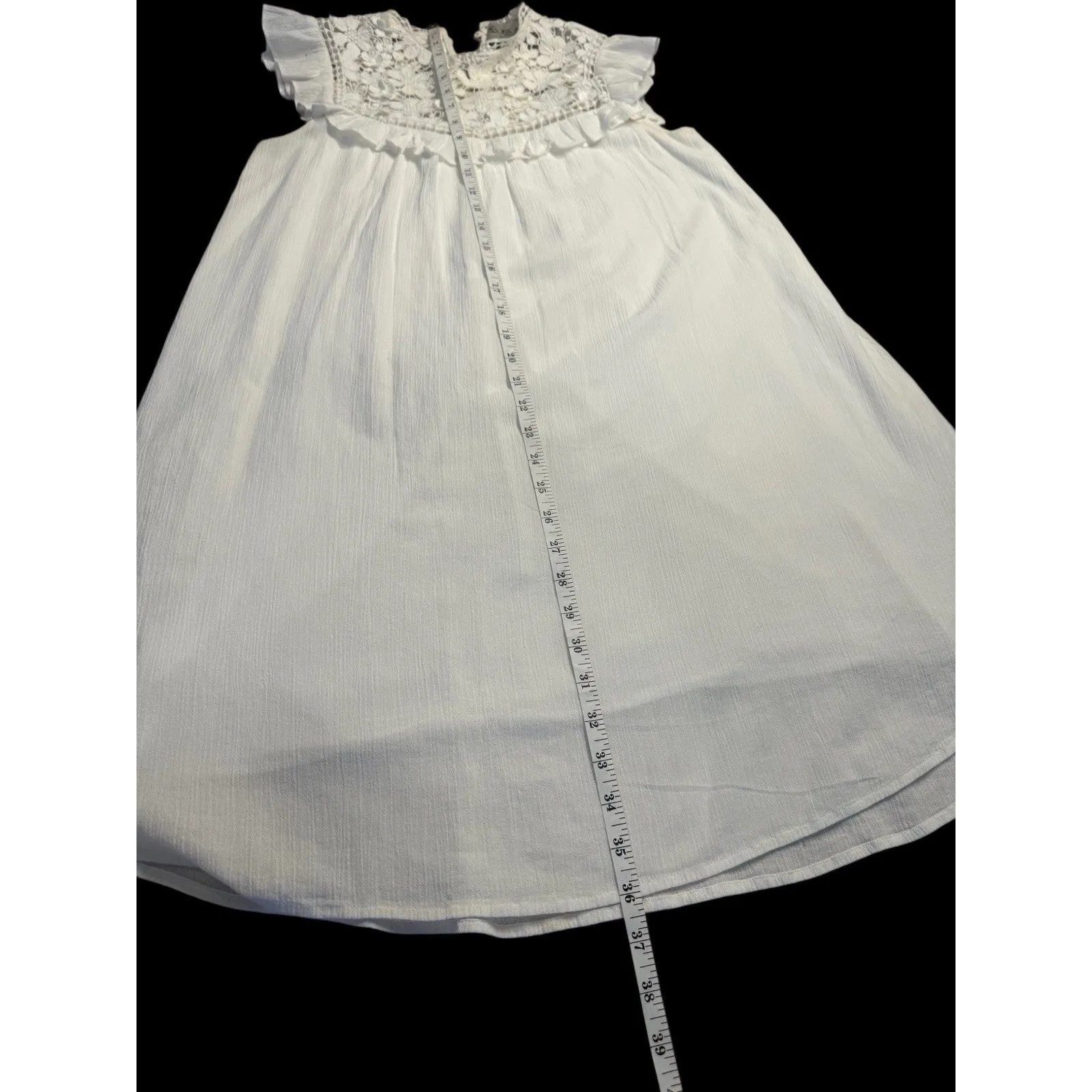 SEA NEW YORK White Cotton Midi Dress/Crotchet Floral/ Petal‎ Sleeve Boho Sz 0 - Image 4