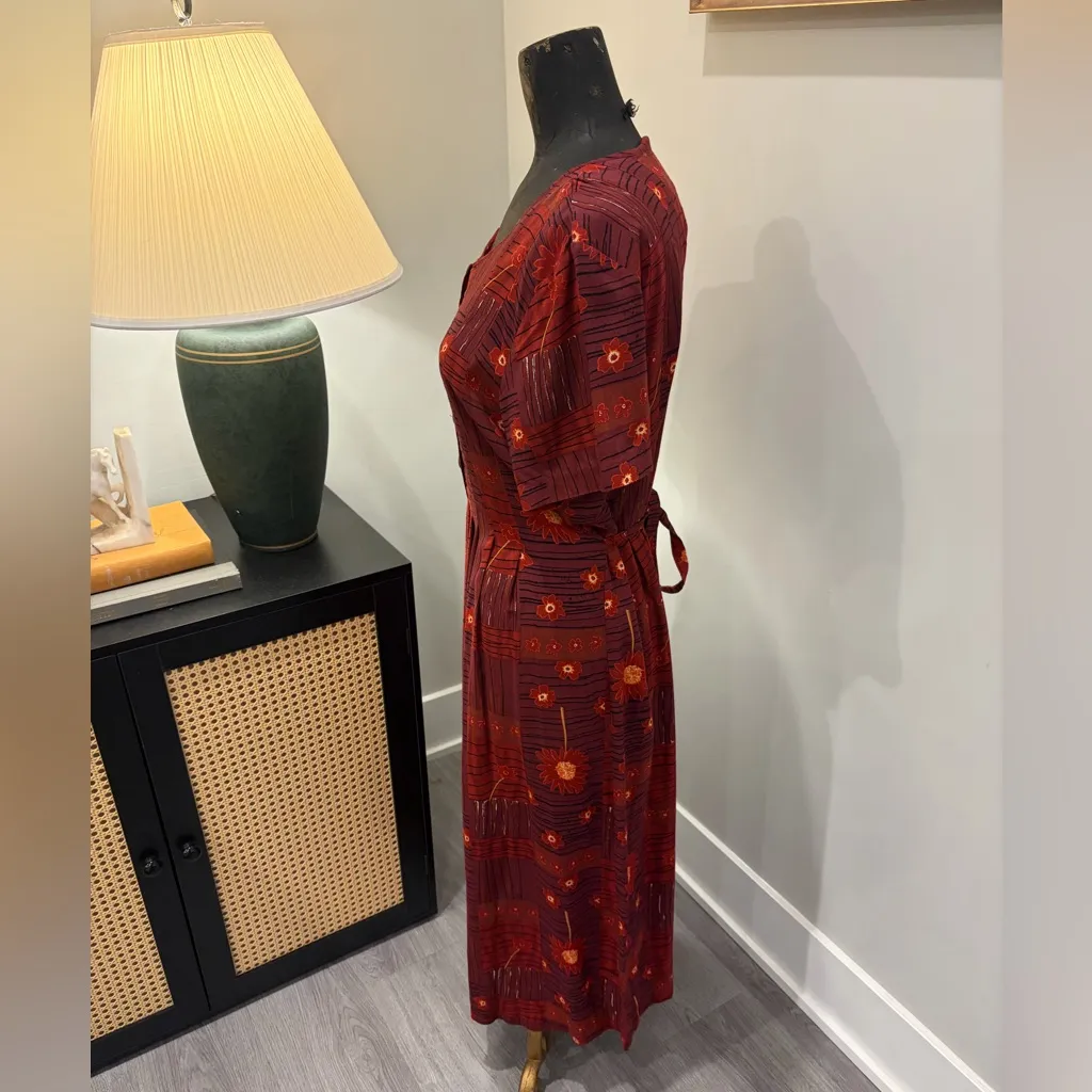 VTG Brett Alixander Petite Retro Teacher Patchwork Print Red Floral Dress 12P - Image 2