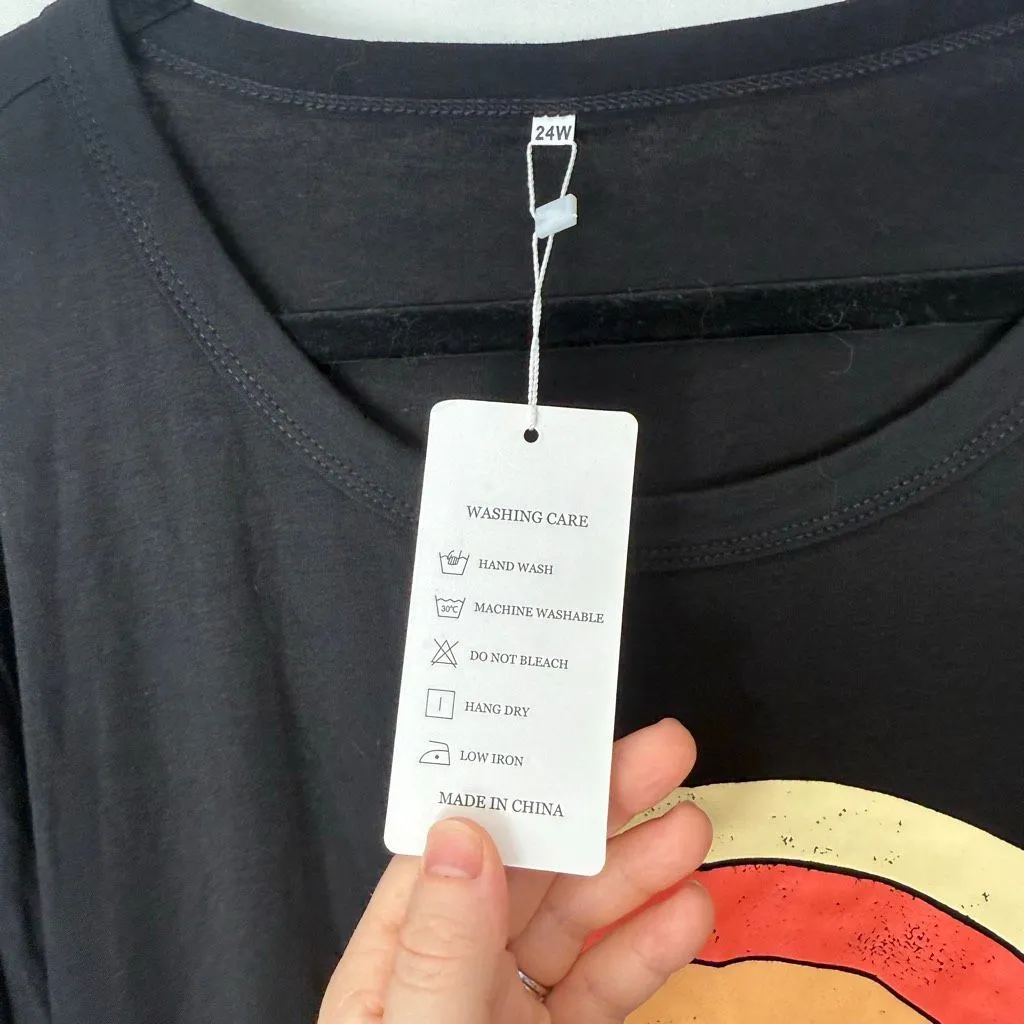 Rossriss Women’s 24W Good Vibes Rainbow Black Longsleeve Top New - Image 3