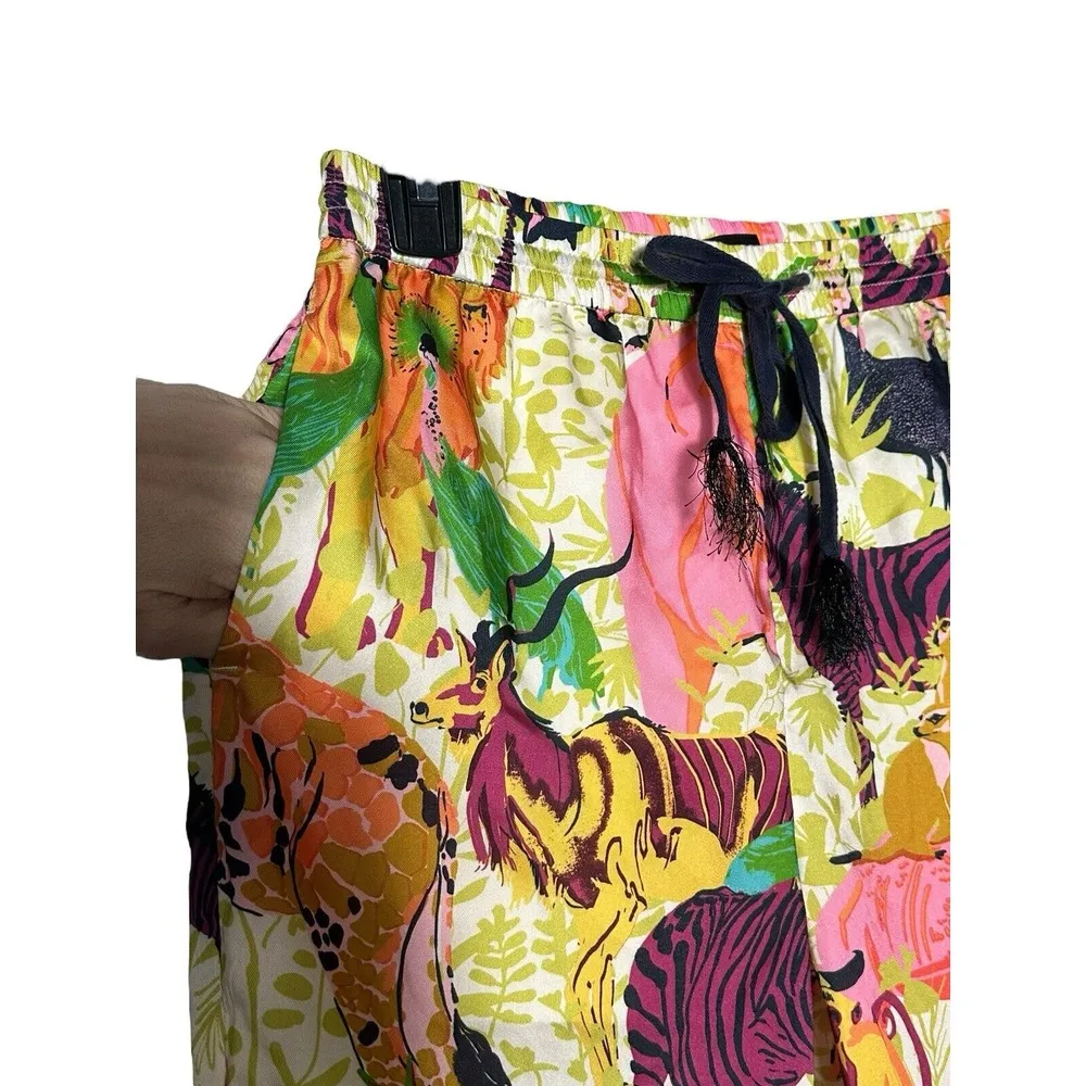 J Crew Pants Size 2 Drapey Wide‎ Leg Ratti Safari Printed Soft Tropical #QR6-5 - Image 3