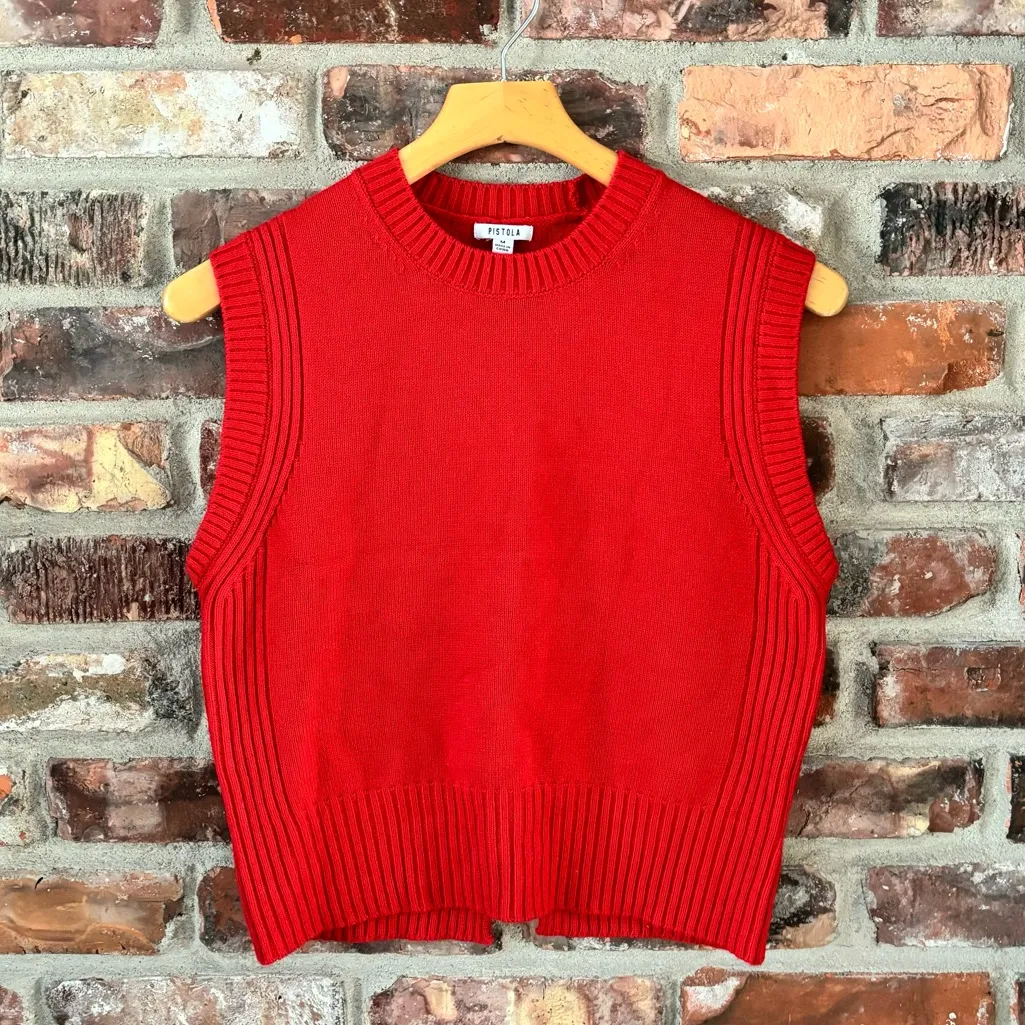 Pistola Red Leandra Sleeveless Sweater Vest Wool Cotton Cashmere Blend, M - Image 2
