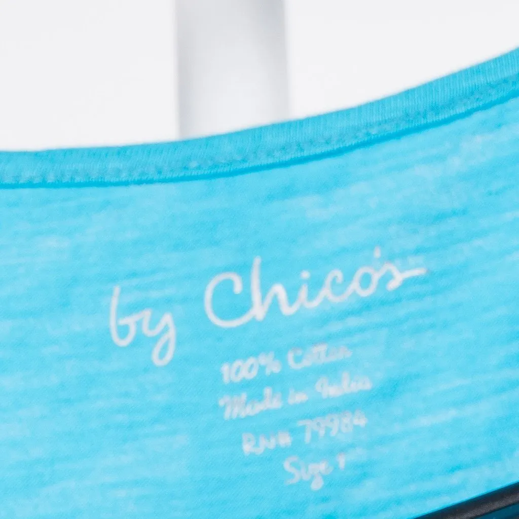 Chicos Sequin Tank 1 M 8 Blue White Cotton Stretch Scoop Neck Slimming Design - Image 4