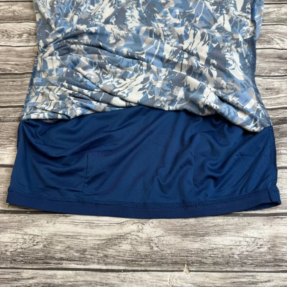 DB Dress Barn Womens Pleated Bodice Dress Blue White S SM Small Abstract Stretch - Image 8