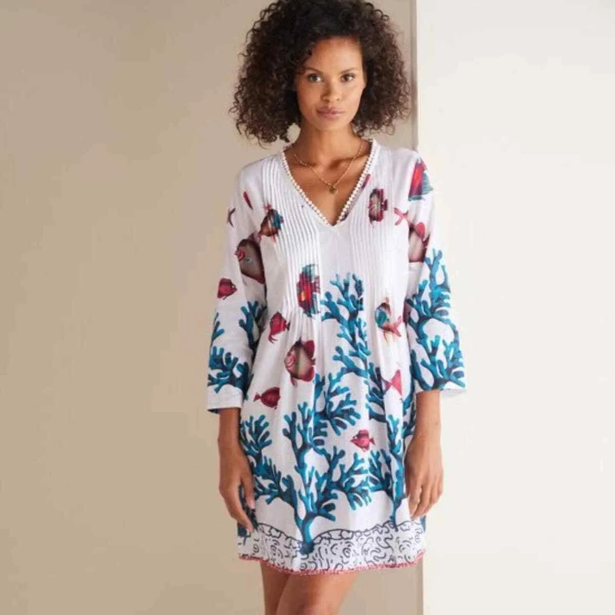 Soft Surroundings Womens Seychelles Beaded Trim Fish Tunic Size XS Cover Up - Image 10