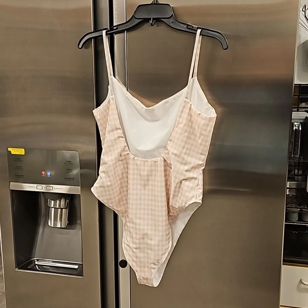 💕REFORMATION💕 Wave Scoop Back One Piece Blush Check Pink Gingham Print XL NWOT - Image 6