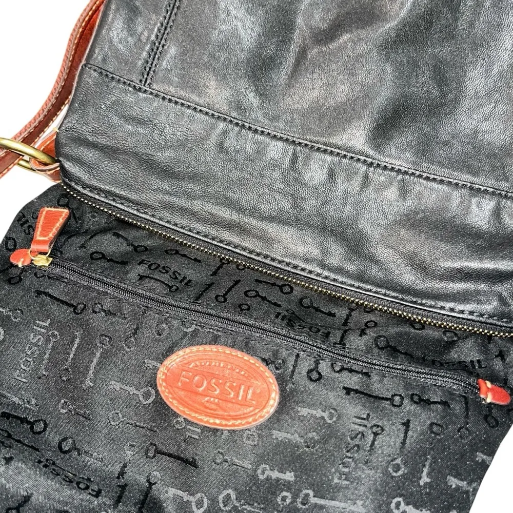 Fossil Black & Brown Leather Crossbody Purse Bag - Image 6
