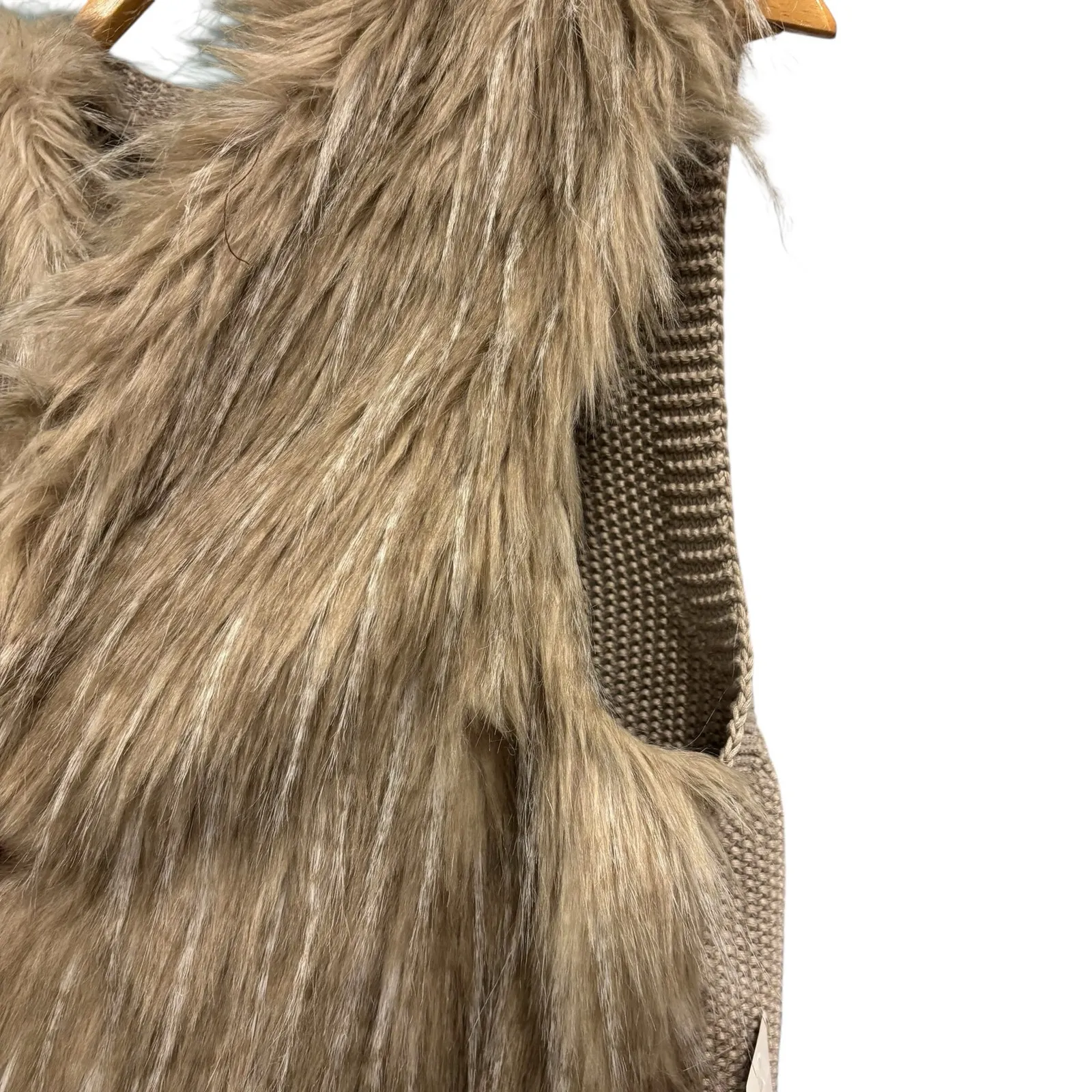 Oversized Faux Fur Knit Vest, Bohemian Fall Boho Chic, tan/beige, Size XL - Image 6