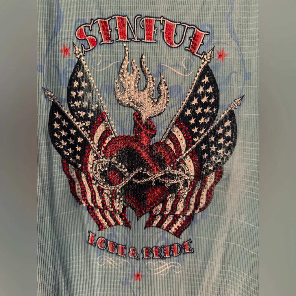 Sinful x Affliction Love and Pride Women's Blue/Red Tank Top Size Medium - Image 8