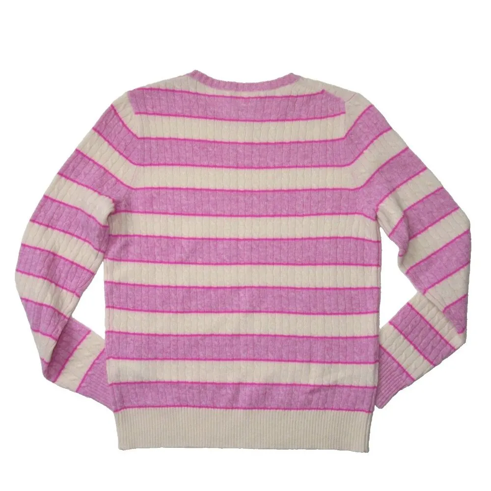 NWT J.Crew Cable-knit Cashmere Crewneck Sweater Pink Stripe Shoulder Buttons S - Image 6