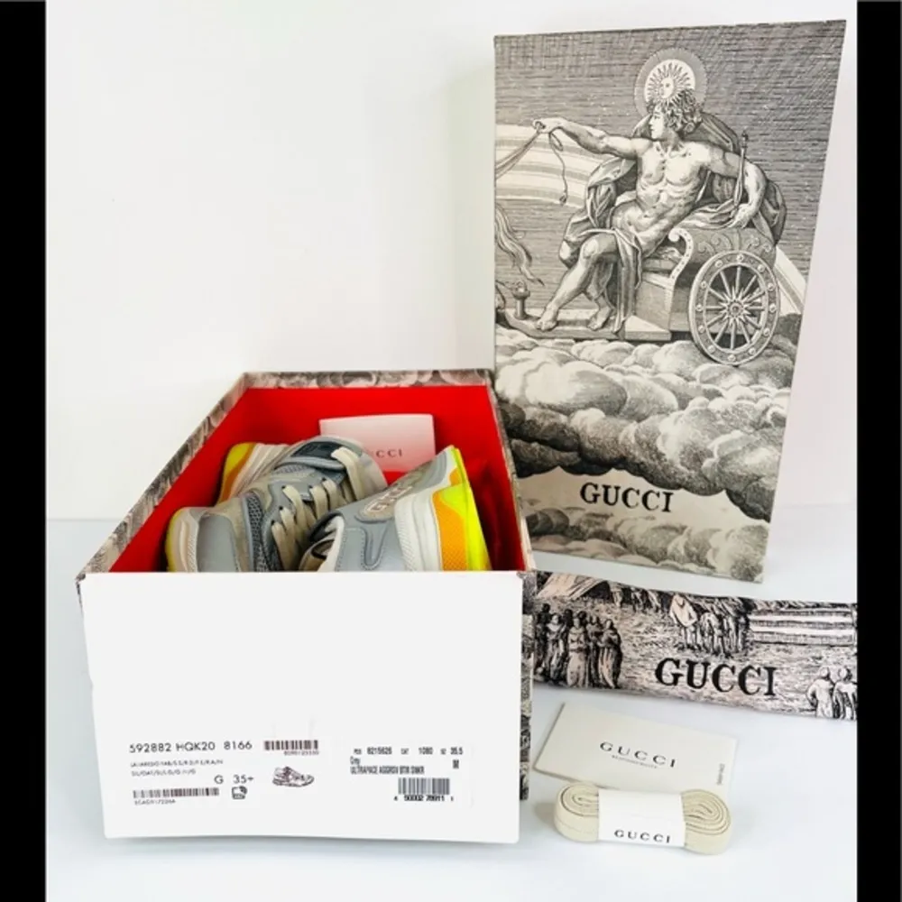 GUCCI Ultrapace Distressed Women Suede Leather 592882 Logo Sneakers EU 35.5 - Image 2