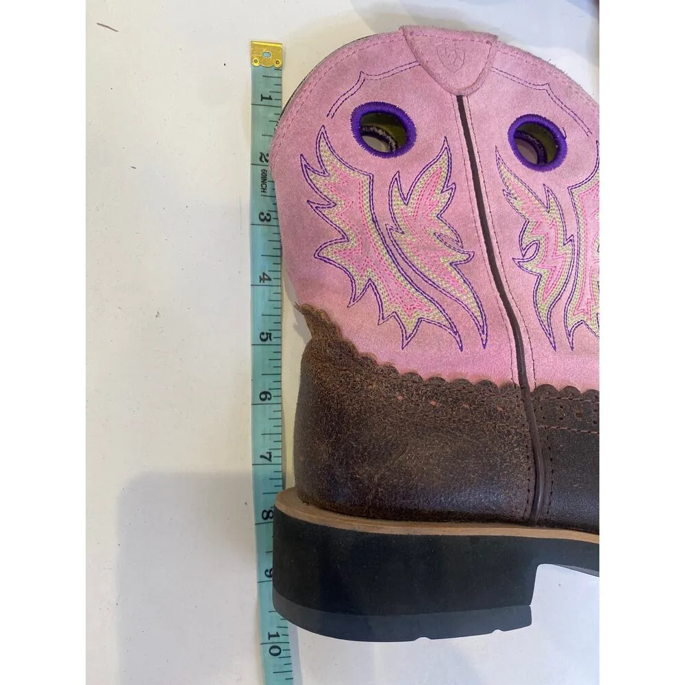 Ariat Fatbaby Pink Brown Cowgirl Boots Leather Sz 7.5B Western Pull-On Casual - Image 11