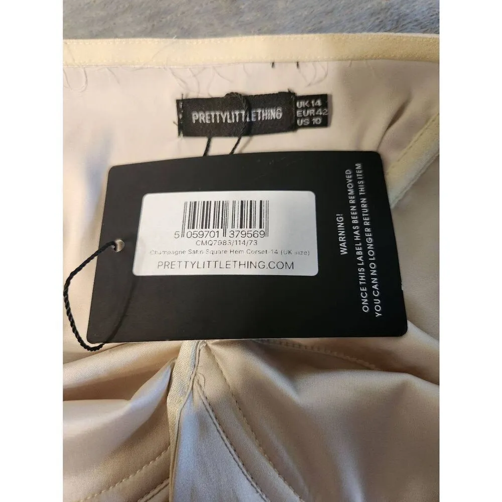 NWT PrettyLittleThing Size 10 US Champagne Satin Square Hem Corset Tank Top - Image 3