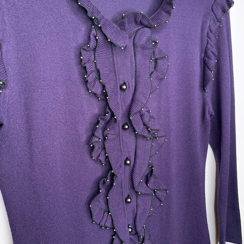 Yoana Baraschi Anthropologie Stretch Knit Long Sleeve Beaded Ruffle Dread Small - Image 3