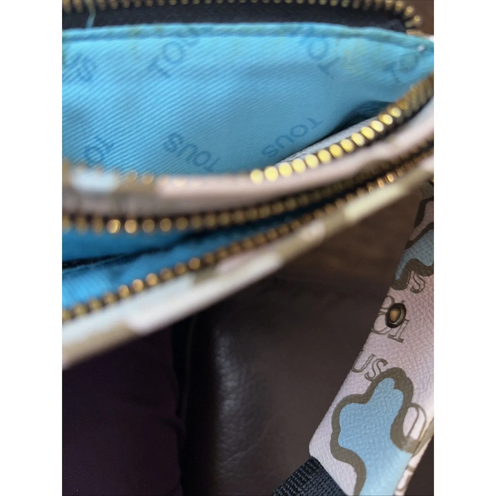 TOUS Bear Waist Bag / Shoulder Strap ? Multicolored Gold Zipper - Image 9