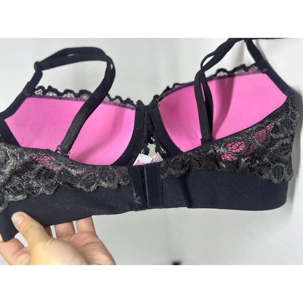 Victoria’s Secret PINK Push-Up Bra – Black Lace with Gold Glitter, 32C - Image 4