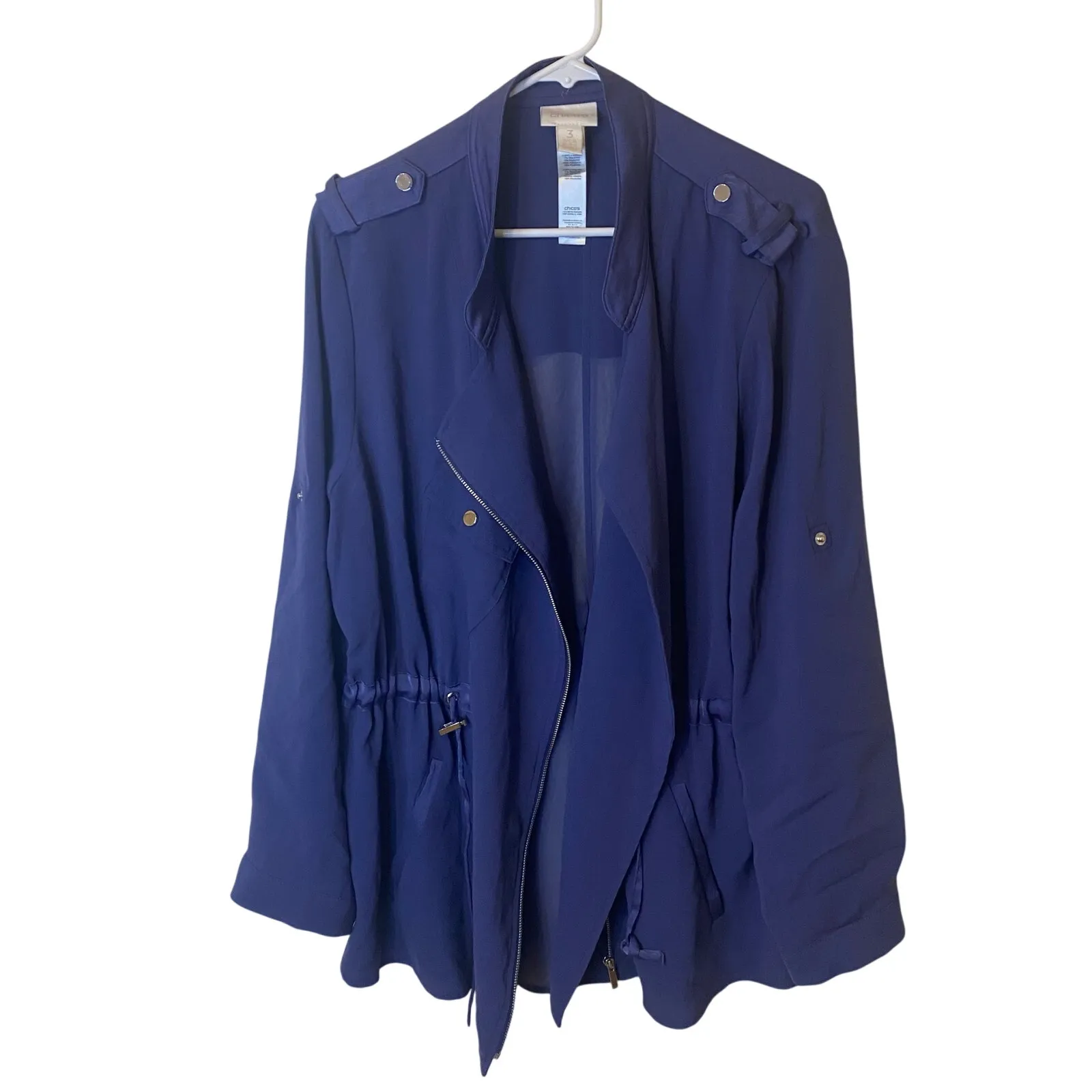 Chicos Blue Sheer Back Anorak Jacket Womens Size 3 (XL) Roll Tab Sleeve Full Zip - Image 11