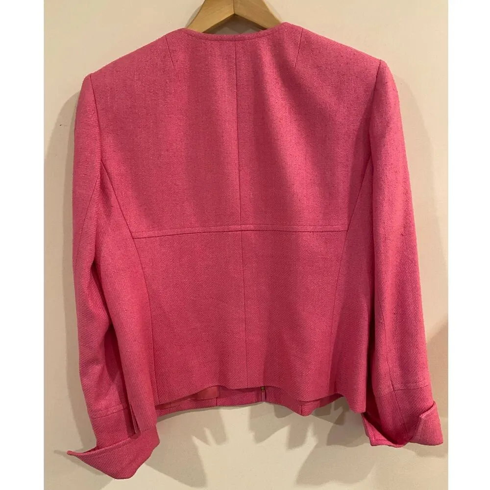 Carlisle Long Sleeve Zip Up V-Neck Silk Blazer Jacket Pink Women's Size 10 - Image 2