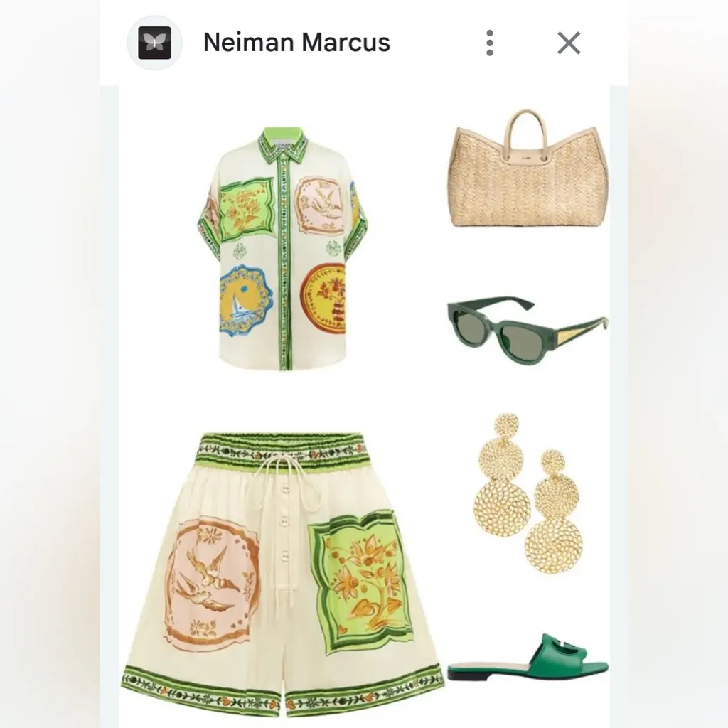 Boho Style Porcelain Print Pajama set or Beachwear Size Large Green - Image 7