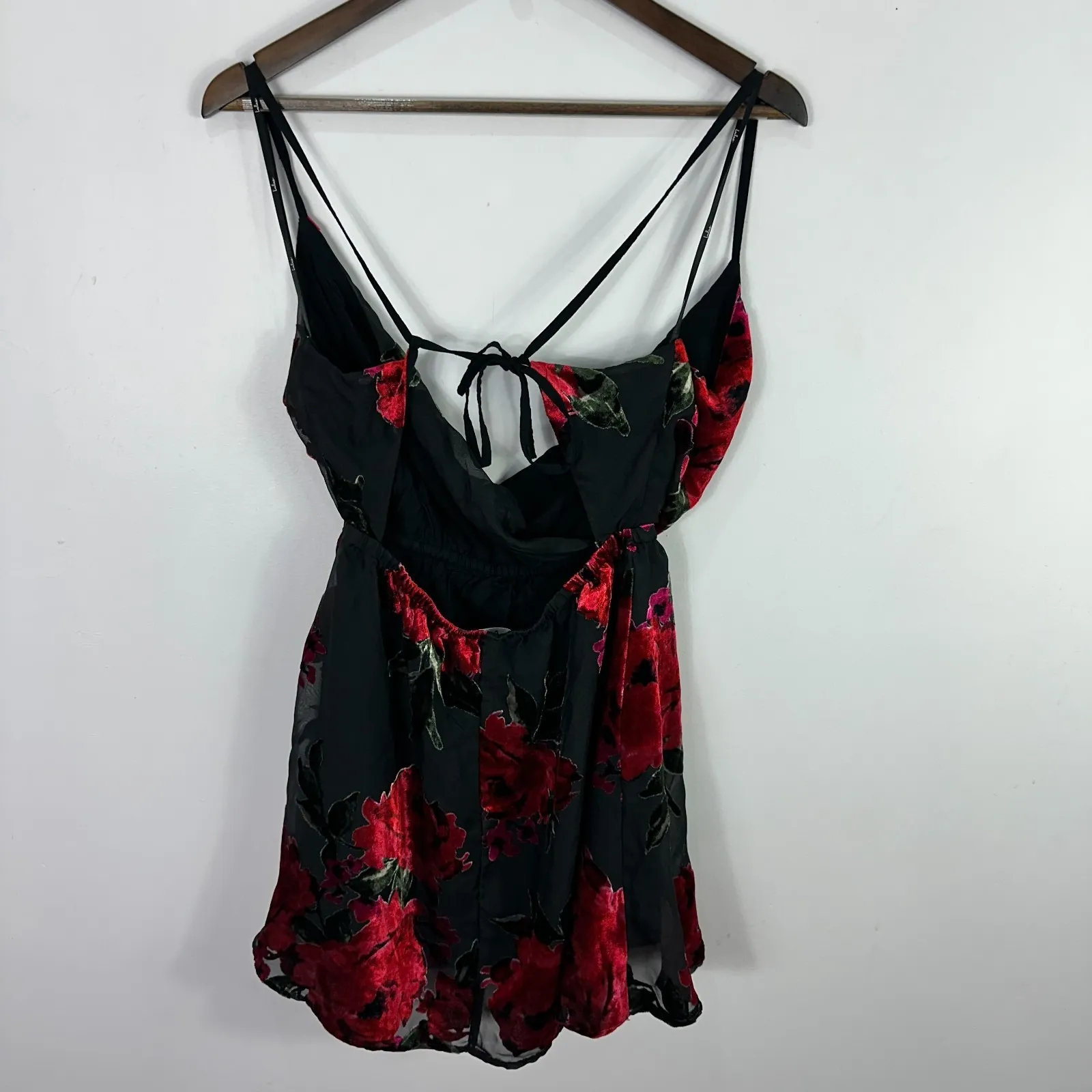 Lulus XS Black Red Burnout Velvet Floral Mini Dress Whimsigoth Coquette Party - Image 3