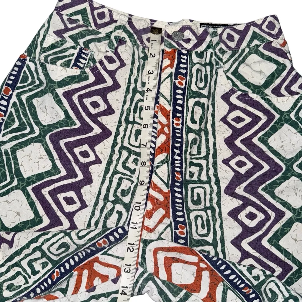 VTG 80s 90s NOT GUILTY High Rise Shorts Sz 5/6 USA Made Bold Aztec Tribal Print Purple - Image 9