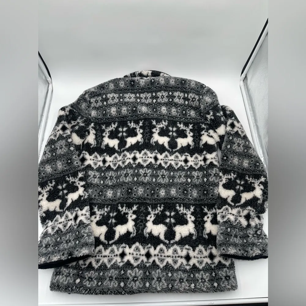 Real Comfort Fleece Coat Women's Nordic Deer Size Medium Jacket Vintage Black - Image 6