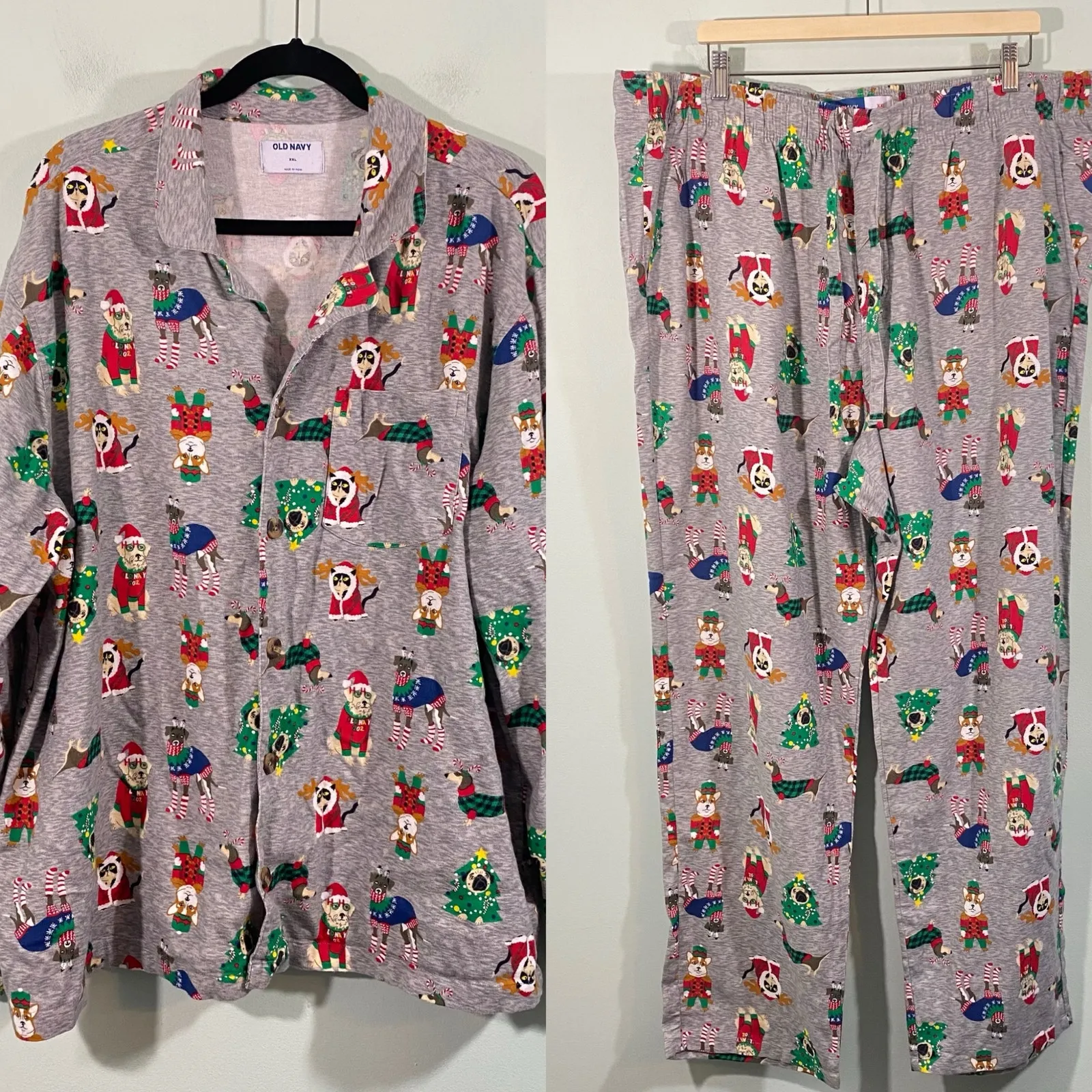Old Navy Women Grey Christmas Pets Allover Print Pajamas Set Size XXL - Image 2