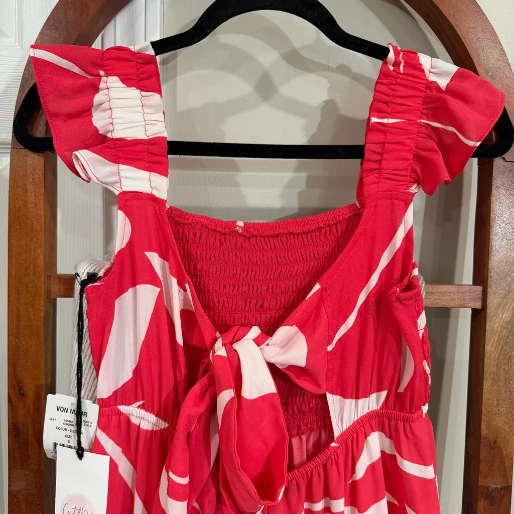 Crystal Doll Red White Smocked Tiered Maxi Dress Ruffle Straps Size S NWT - Image 7