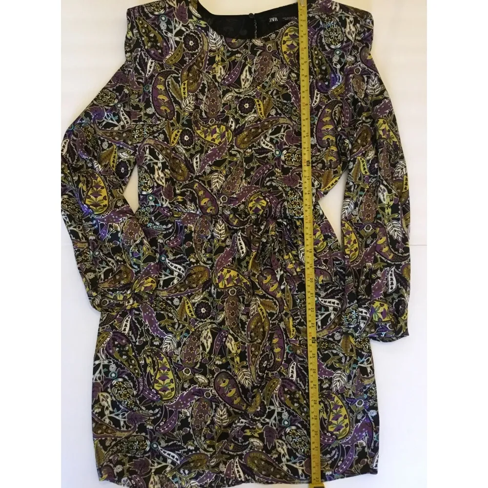 Zara Purple/Black Paisley Print Design Keyhole Back Mini Dress Sz S Women - Image 5