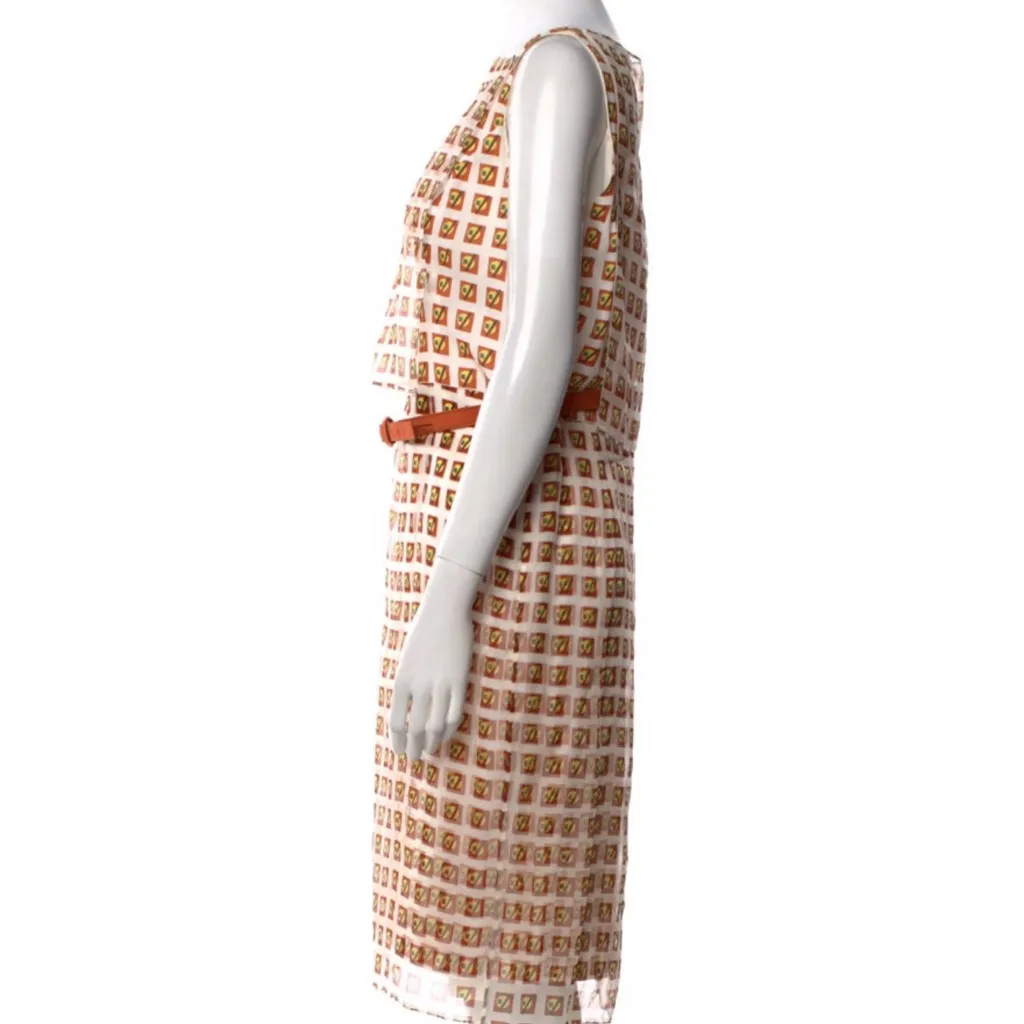 Carolina Herrera Brown and White Patterned Midi Dress - Image 2