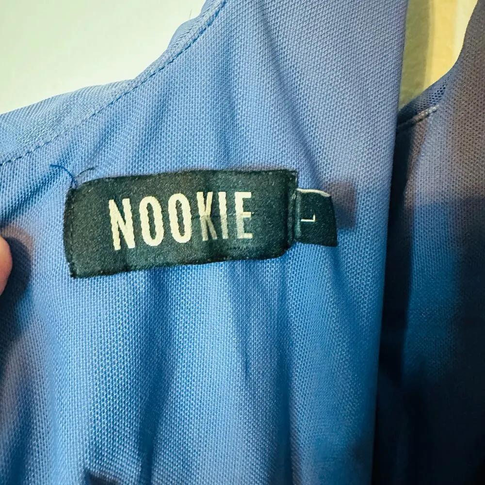 NOOKIE Cobalt Blue Corseted Sheer Overlay Bodycon Cocktail Midi Dress size L - Image 11