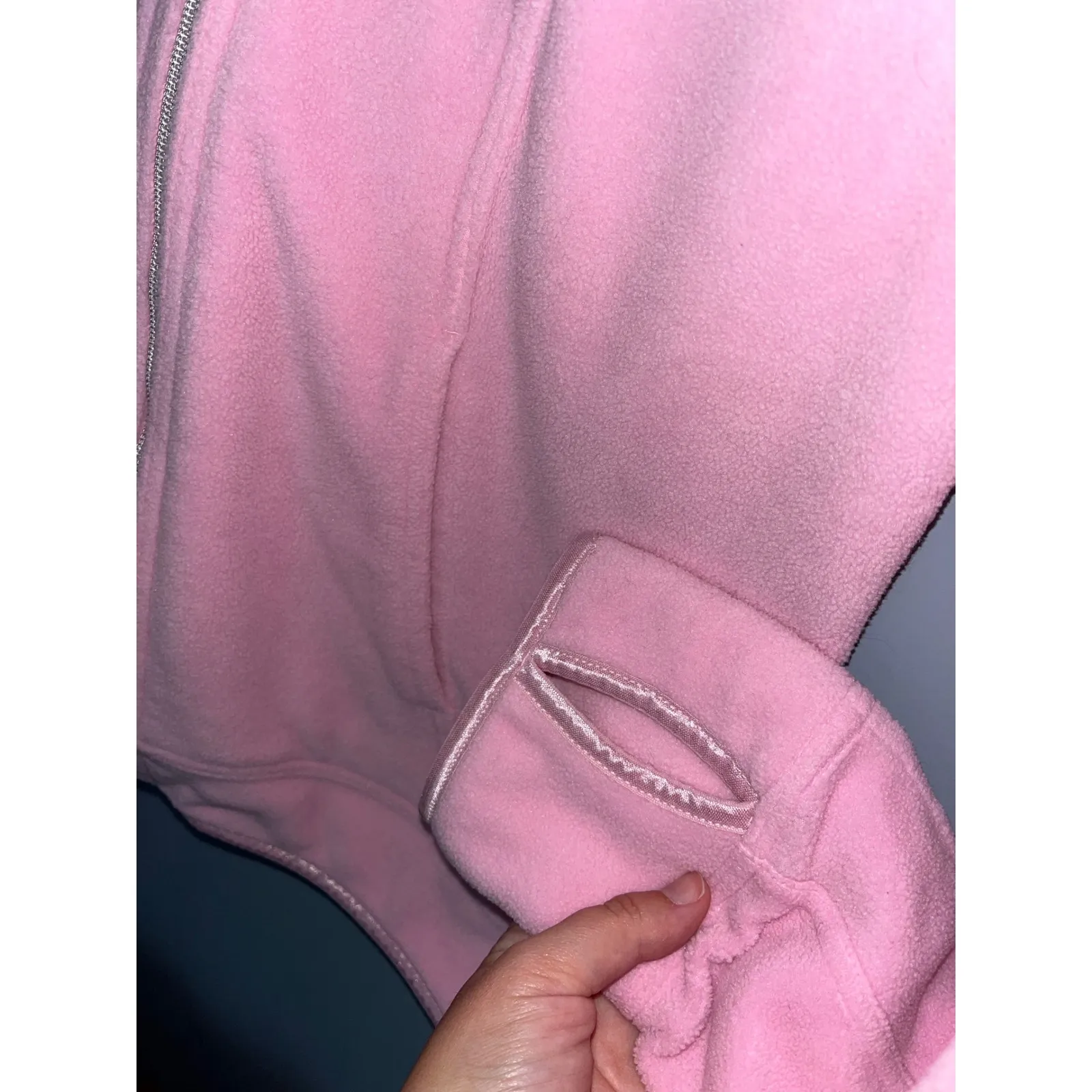 Nike Fit Therma Full Zip Fleece Jacket Pink Thumb Hole Activewear Womens L - Image 3