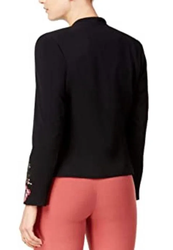 Black Floral Embroidered Blazer Jacket Medium - Image 2