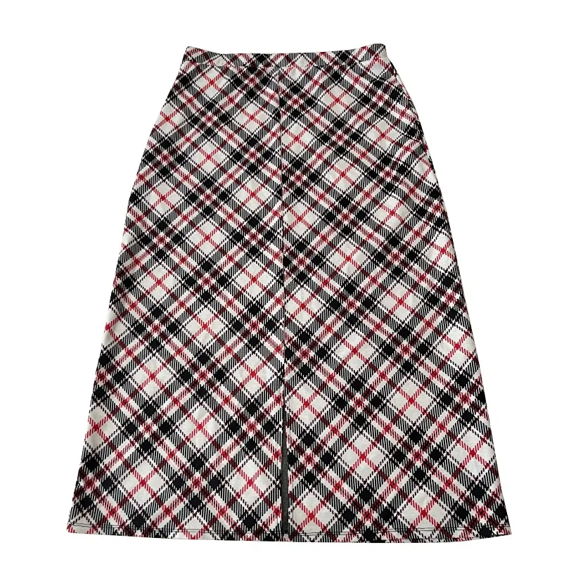 Messini Plaid Pull‎ On Midi Skirt Red - Image 4