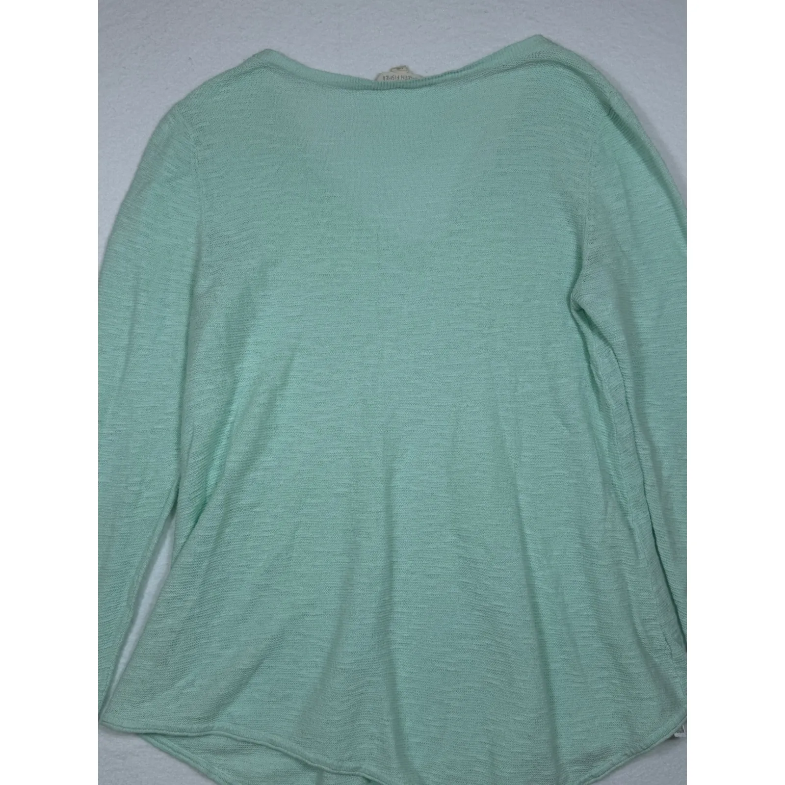 Eileen Fisher V Neck Lightweight Knit Sweater Mint Green LG Organic Linen Cotton - Image 9