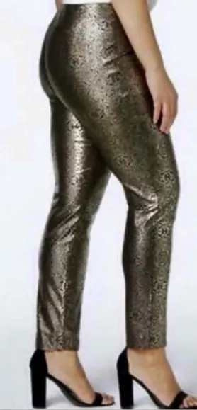 Alfani Pants Gold Metallic Stretch Skinny 24W Cocktail Party Holiday Glam Chic - Image 1